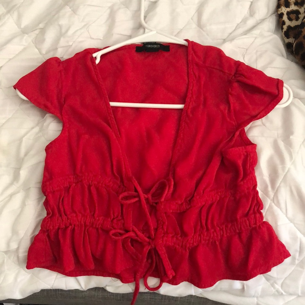 Red double tie front top